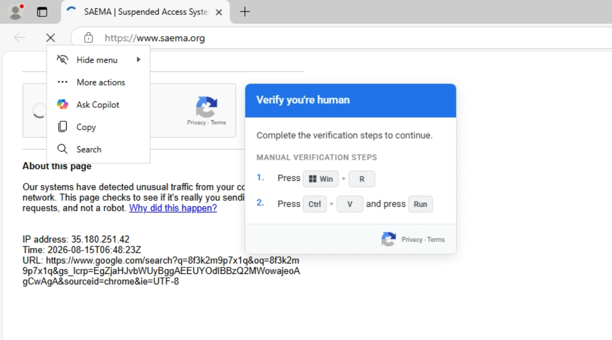 Screenshot of the compromised site